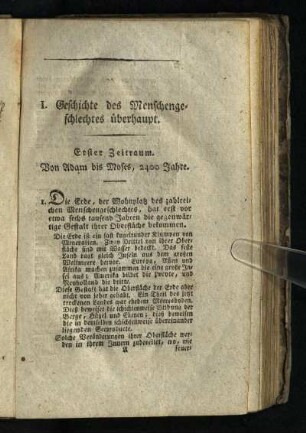 I. Geschichte des Menschengeschlechtes ueberhaupt