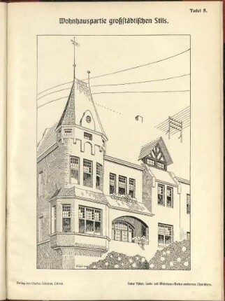 Wohnhauspartie großstädtischen Stils. / Oskar Fischer, Land- und Wohnhaus-Motive modernen Charakters. / Verlag von Charles Coleman, Lübeck.