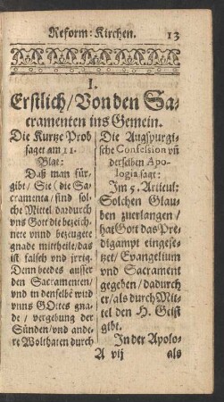 I. Erstlich/ Von den Sacramenten ins Gemein.