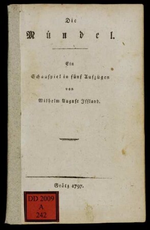 Die Mündel : ein Schauspiel in fünf Aufzügen