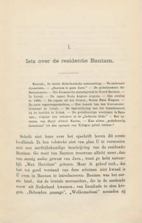 I. Iets over de residentie Bantam