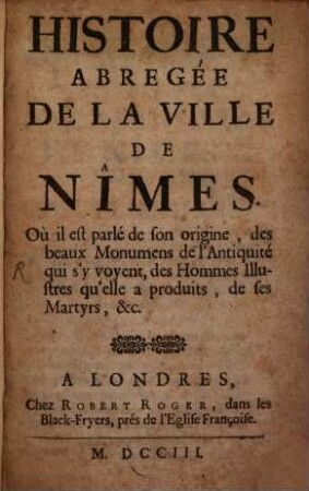 Histoire abrégée de la ville de Nismes