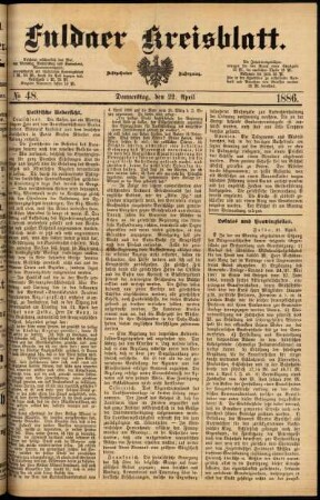 Ausgabe vom Donnerstag, den 22. April 1886.
