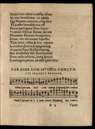 Paraphrasin Musico Concentui Subiecit Sponsus.
