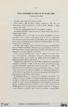 Séance extraordinaire du Comité du 18 novembre 1861