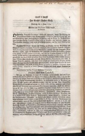 Im Reichs-Fürsten-Rath. Freytag den 3. Juny 1774. Meldete am Directorial-Tisch stando in Circulo