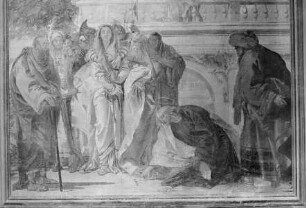 Die Pharisäer bringen eine Frau zu Christus, die des Ehebruchs beschuldigt wird