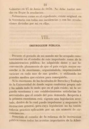 VIII. Instruccion pública