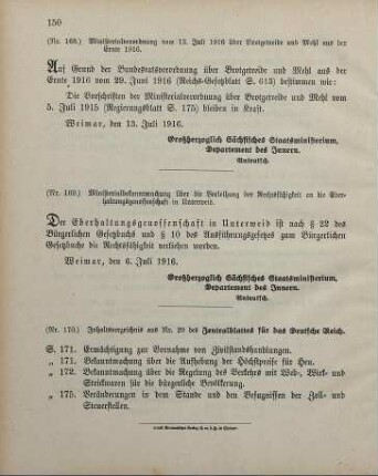 Nr. 168: Ministerialverordnung vom 13. Juli 1916 über Brotgetreide und Mehl aus der Ernte 1916