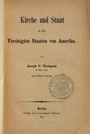 Kirche und Staat in den Vereinigten Staaten von Amerika