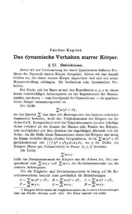 Fünftes Kapitel. Das dynamische Verhalten starrer Körper.