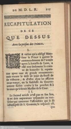 Recapitulation De Ce Que Dessus Avec la prison des Princes
