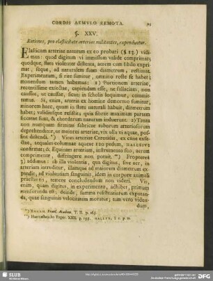 §. XXV. Rationes, pro elasticitate arteriae militantes, expenduntur