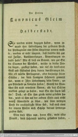 An Herrn Canonicus Gleim in Halberstadt