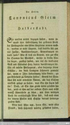 An Herrn Canonicus Gleim in Halberstadt