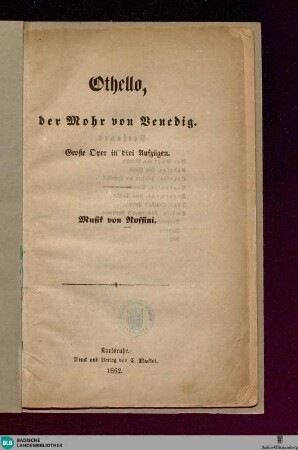 Othello, der Mohr von Venedig : große Oper in 3 Aufzügen