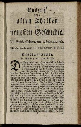 VII. Stück. Coburg, den 12. Februar, 1763.