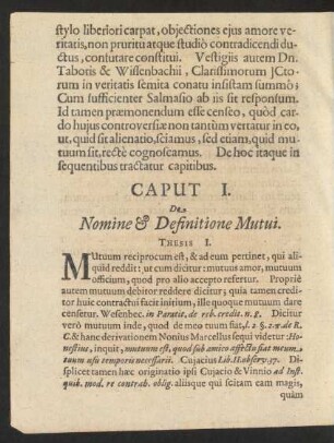 Caput I. De Nomine & Definitione Mutui.