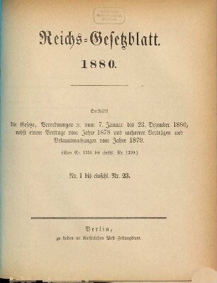 Reichsgesetzblatt. 1880