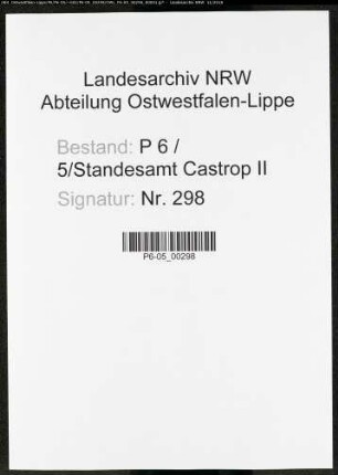 Sterberegister Standesamt Castrop-Rauxel Castrop II