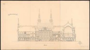 Preußisches Parlament, Berlin Schinkelwettbewerb 1869: Querschnitt mit Ansichten