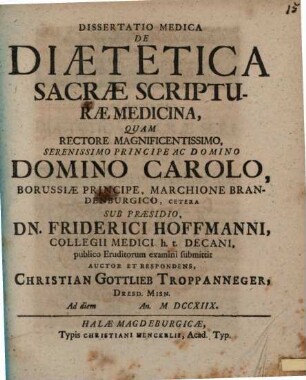 Diss. med. de diaetetica s. scripturae medicina
