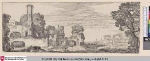 [Flusslandschaft mit Ruinen einer Burg; Riverlandscape with Ruins of a Castle]