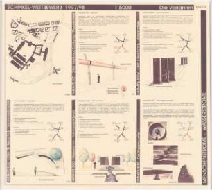 »Wasserströme-Fußgängerströme«: Wasser als Leitlinien Schinkelwettbewerb 1998: Varianten: Lageplan, Details, Erläuterungen