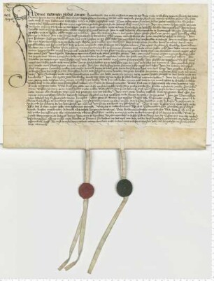 Testament der Lüneburger Bürgerin Geseke Rosemberg, besiegelt durch die Ratsmannen Ludeke Stoterogge und Diderick Doring als Zeugen.