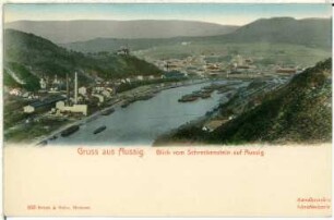 Aussig. Blick vom Schreckenstein über die Elbe auf Aussig