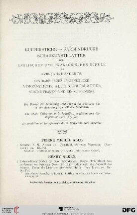 Kupferstiche-Farbendrucke, Schabkunstblätter der Englischen und Französischen Schule des XVIII. Jahrhunderts (Nr. 1-425)