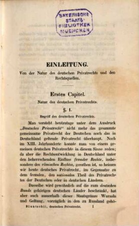 Deutsches Privatrecht. 1. (1853). - XXVIII, 520 S.