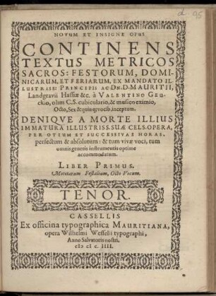 Valentin Geuck: Novum et insigne opus ... Liber primus. Tenor