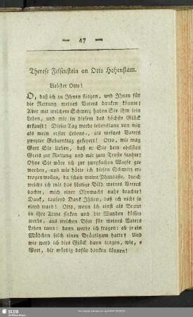 Therese Felsenstein an Otto Hohenstam
