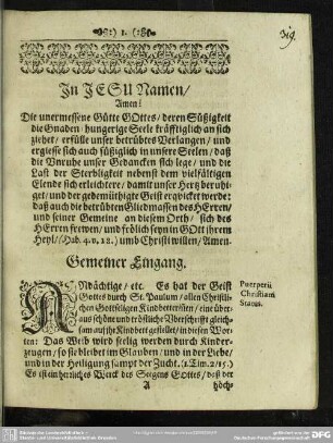 Leichenpredigt : Seelen-Ruhe und Hertzens-Freude. Gemeiner Eingang. Die Worte des Textes. Abhandelung