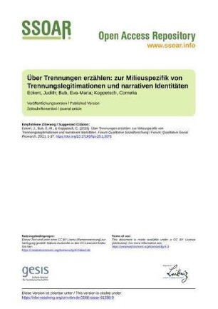 Über Trennungen erzählen: zur Milieuspezifik von Trennungslegitimationen und narrativen Identitäten