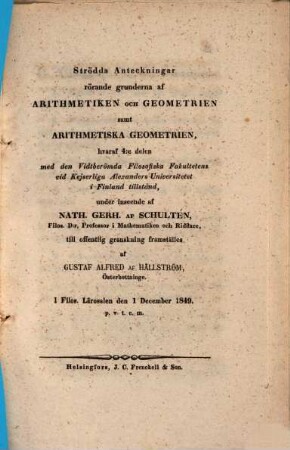 Strödda Anteckningar rörande grunderna af Arithmetiken och Geometrien, samt Arithmetiska Geometrien : Respond., 4