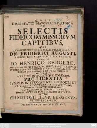 Dissertatio Inavgvralis Ivridica De Selectis Fideicommissorvm Capitibvs