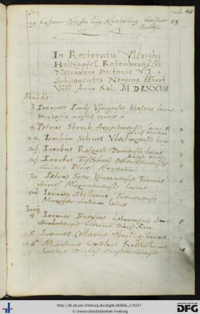 [fol. 168] Rektorat Ulrich Holzapfel 1578