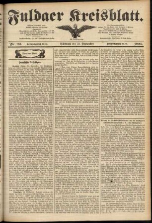 Zweite Ausgabe vom Mittwoch, den 21. September 1904.