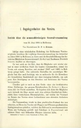 Bericht über die neununddreissigste Generalversammlung vom 24. Juni 1884 in Heilbronn. (F. v. Krauß)