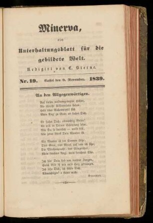 Minerva, Nr. 19, 9. November 1839