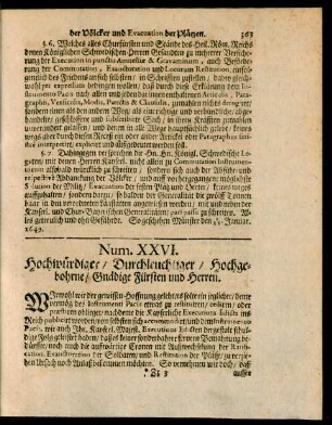 Num. XXVI. Hochwürdiger, Durchleuchtiger, Hochgebohrne, Gnädige Fürsten und Herren