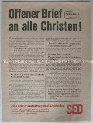 Offener Brief von Otto Buchwitz an die christliche Bevölkerung mit Wahlpropaganda für die SED