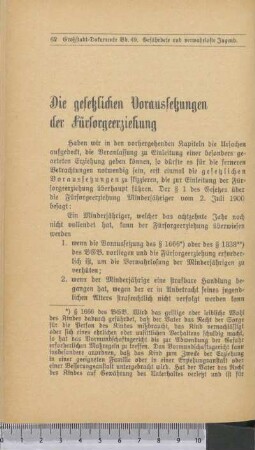 Die gesetzlichen Voraussetzungen und Frühsorgeerziehung