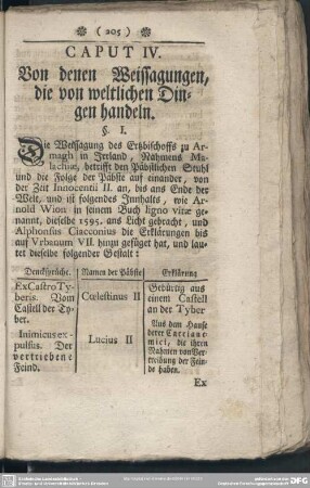 Caput IV. Von denen Weissagungen, die von weltlichen Dingen handeln