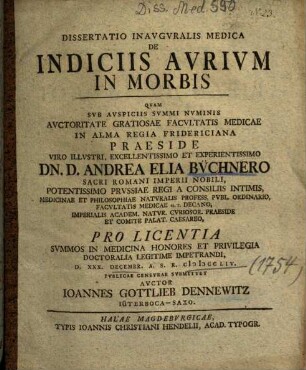 Dissertatio Inavgvralis Medica De Indiciis Avrivm In Morbis
