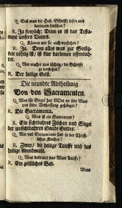Die neundte Abtheilung: Von den Sacramenten