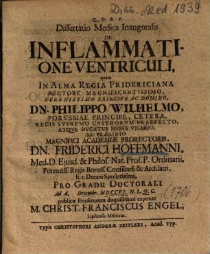 Dissertatio Medica Inauguralis De Inflammatione Ventriculi