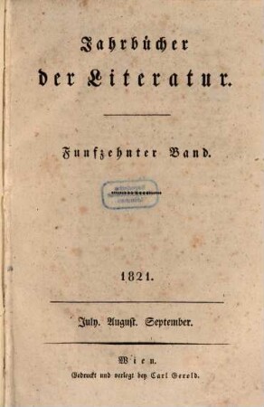 Jahrbücher der Literatur. 15. 1821